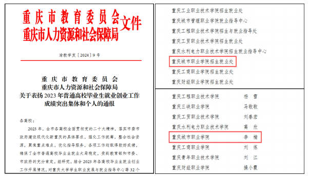 喜报丨学校获评2023年重庆市普通高校毕业生就业创业工作成绩突出集体
